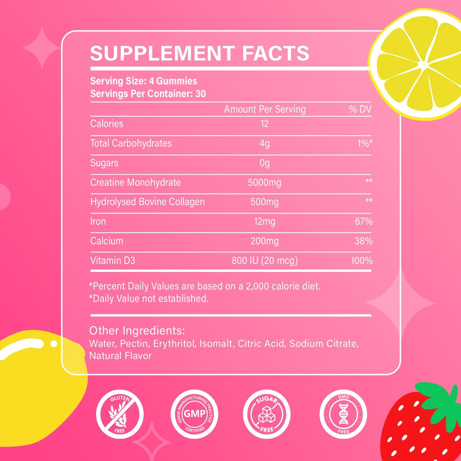 Creatine for Women, Creatine Monohydrate Gummies with Collagen, Vitamin D3 & Calcium for Muscles, Booty & Energy, Flavored Sugar Free Creatine Gummies Post - Maple Wellness Supplements