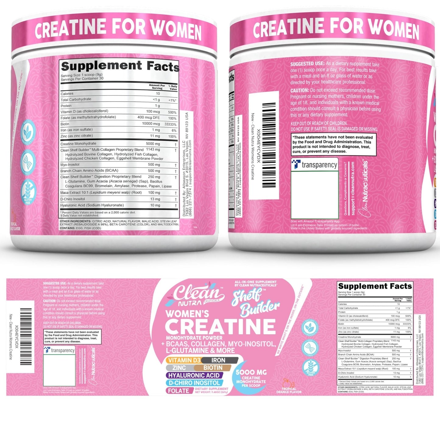 Creatine for Women | Creatine Monohydrate + Powder Myo-Inositol Collagen Biotin Hyaluronic Acid Folate L Glutamine Vitamin D3 Iron Zinc - Maple Wellness Supplements
