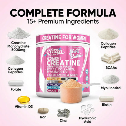 Creatine for Women | Creatine Monohydrate + Powder Myo-Inositol Collagen Biotin Hyaluronic Acid Folate L Glutamine Vitamin D3 Iron Zinc - Maple Wellness Supplements
