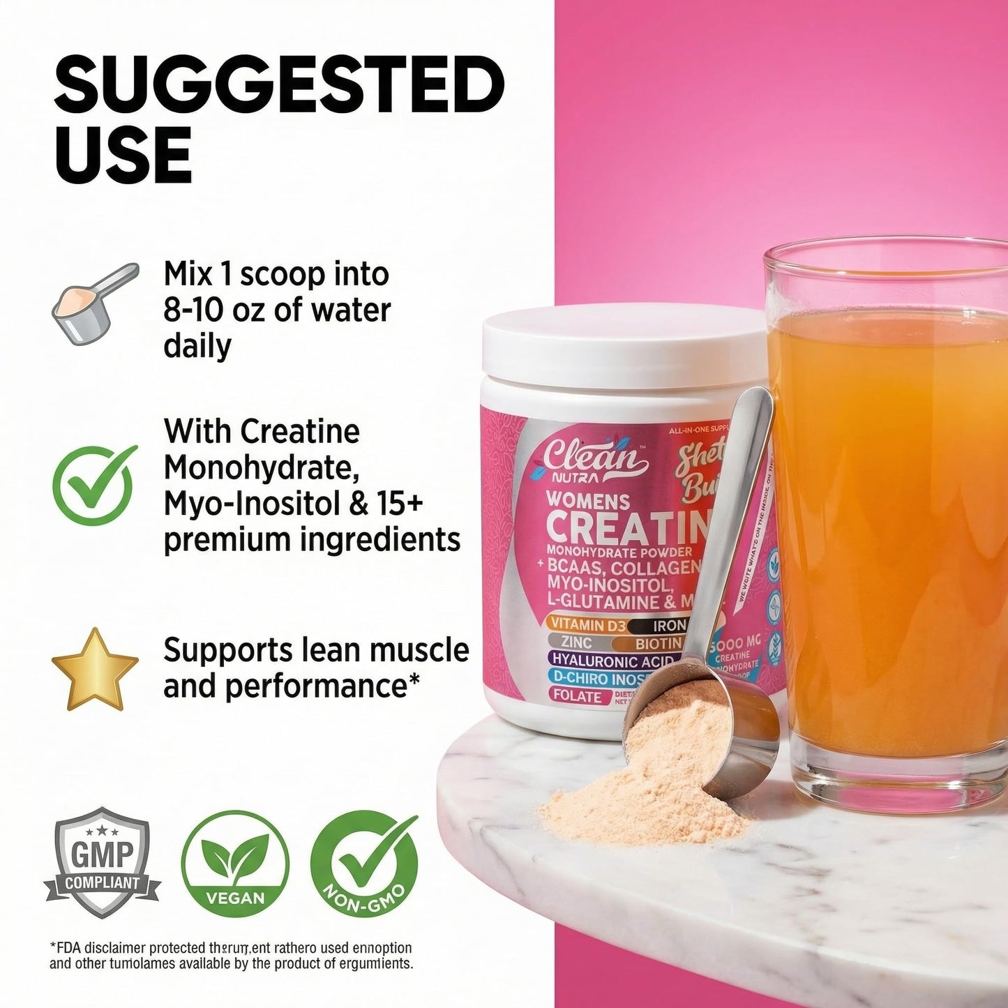 Creatine for Women | Creatine Monohydrate + Powder Myo-Inositol Collagen Biotin Hyaluronic Acid Folate L Glutamine Vitamin D3 Iron Zinc - Maple Wellness Supplements