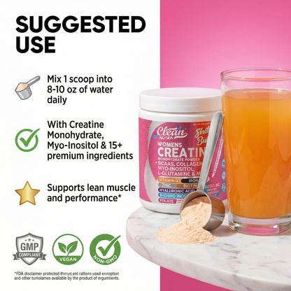Creatine for Women | Creatine Monohydrate + Powder Myo-Inositol Collagen Biotin Hyaluronic Acid Folate L Glutamine Vitamin D3 Iron Zinc - Maple Wellness Supplements