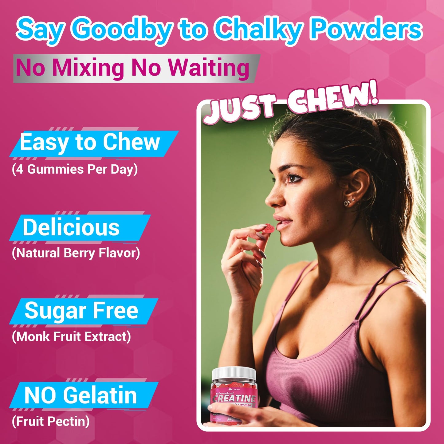 Creatine for Women Gummies, Micronized Creatine Monohydrate + Myo-Inositol, Collagen Peptides, BCAAs, Hyaluronic Acid, Vitamin B6 B12, Zinc for Enërgy, Föcus, Hörmonal Balance, Sugar Free, 120 Counts - Maple Wellness Supplements