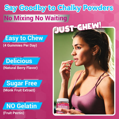 Creatine for Women Gummies, Micronized Creatine Monohydrate + Myo-Inositol, Collagen Peptides, BCAAs, Hyaluronic Acid, Vitamin B6 B12, Zinc for Enërgy, Föcus, Hörmonal Balance, Sugar Free, 120 Counts - Maple Wellness Supplements