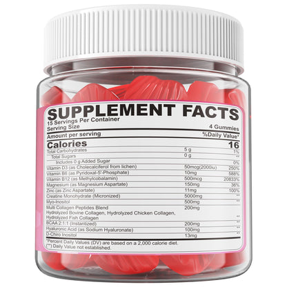 Creatine for Women Gummies, Micronized Creatine Monohydrate + Myo-Inositol, Collagen Peptides, BCAAs, Hyaluronic Acid, Vitamin B6 B12, Zinc for Enërgy, Föcus, Hörmonal Balance, Sugar Free, 120 Counts - Maple Wellness Supplements