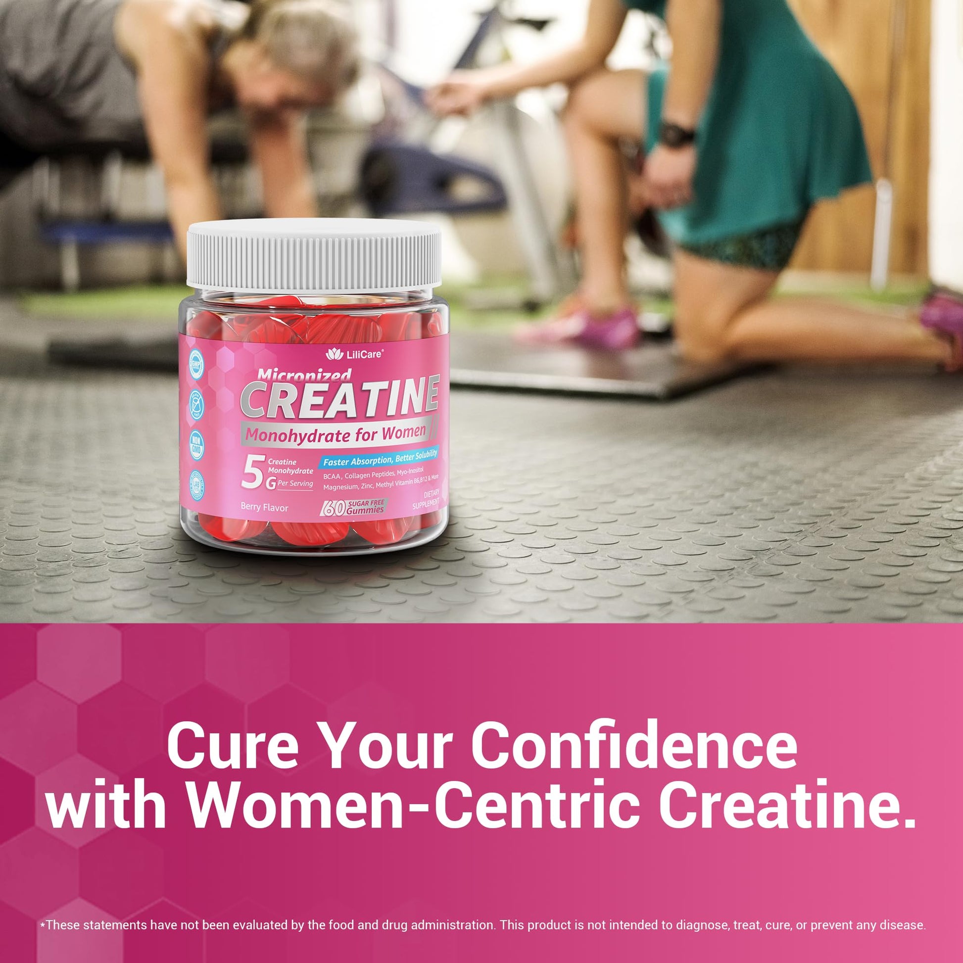 Creatine for Women Gummies, Micronized Creatine Monohydrate + Myo-Inositol, Collagen Peptides, BCAAs, Hyaluronic Acid, Vitamin B6 B12, Zinc for Enërgy, Föcus, Hörmonal Balance, Sugar Free, 120 Counts - Maple Wellness Supplements