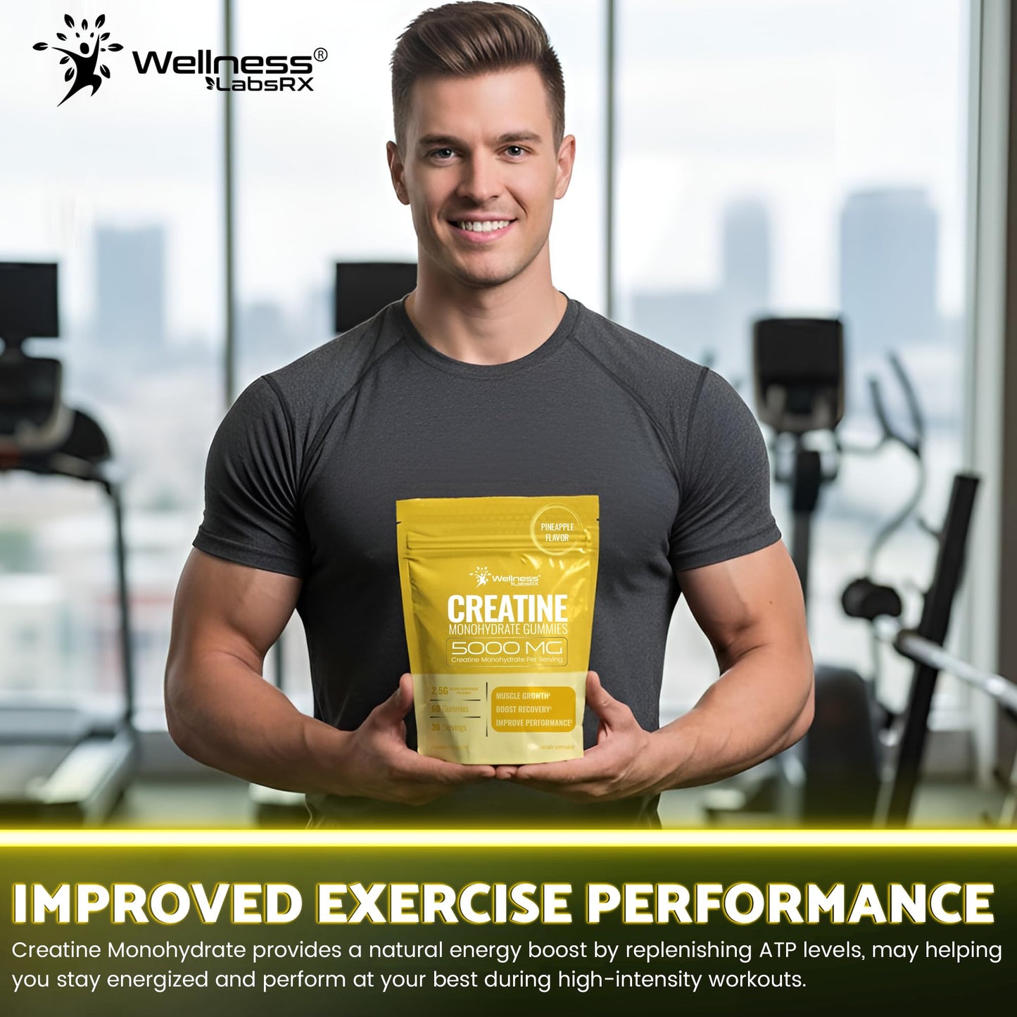 Creatine Gummies 5000mg, 30 Servings Creatine Monohydrate Gummies - Third-Party Tested Creatine for Women, Pineapple Flavor Creatine for Men, Muscle Growth, - Maple Wellness Supplements