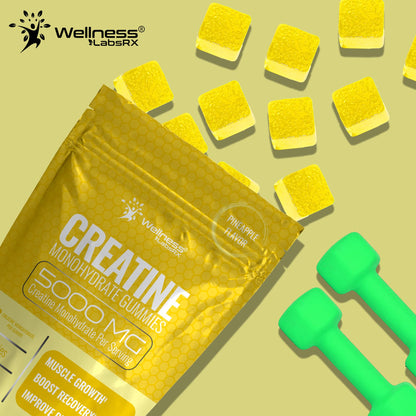 Creatine Gummies 5000mg, 30 Servings Creatine Monohydrate Gummies - Third-Party Tested Creatine for Women, Pineapple Flavor Creatine for Men, Muscle Growth, - Maple Wellness Supplements
