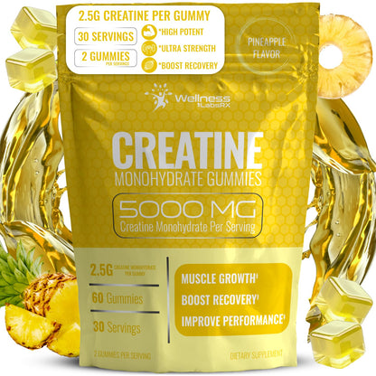 Creatine Gummies 5000mg, 30 Servings Creatine Monohydrate Gummies - Third-Party Tested Creatine for Women, Pineapple Flavor Creatine for Men, Muscle Growth, - Maple Wellness Supplements