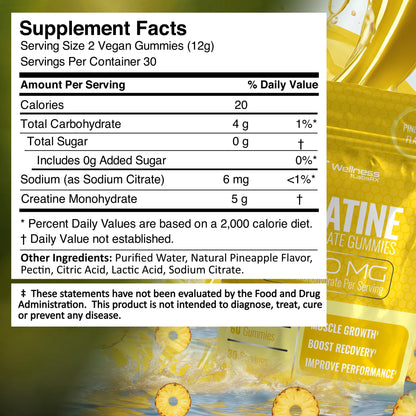Creatine Gummies 5000mg, 30 Servings Creatine Monohydrate Gummies - Third-Party Tested Creatine for Women, Pineapple Flavor Creatine for Men, Muscle Growth, - Maple Wellness Supplements