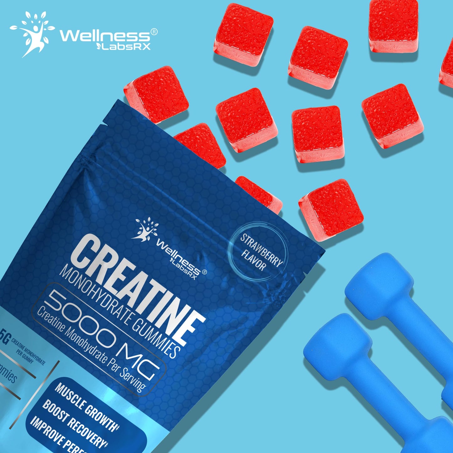 Creatine Gummies 5000mg, 30 Servings Creatine Monohydrate Gummies - Third-Party Tested Creatine for Women, Strawberry Flavor Creatine for Men, Muscle Growth, - Maple Wellness Supplements