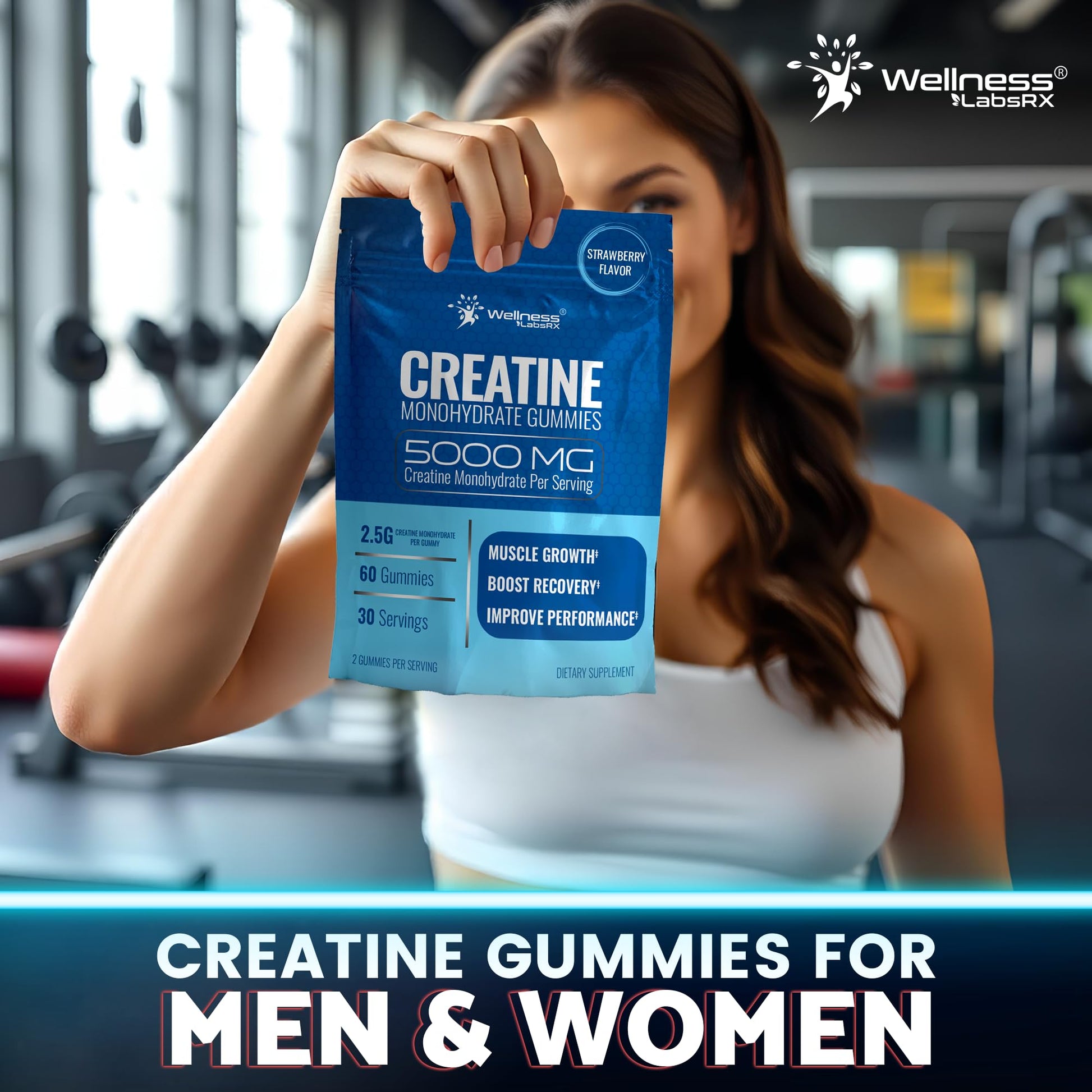 Creatine Gummies 5000mg, 30 Servings Creatine Monohydrate Gummies - Third-Party Tested Creatine for Women, Strawberry Flavor Creatine for Men, Muscle Growth, - Maple Wellness Supplements