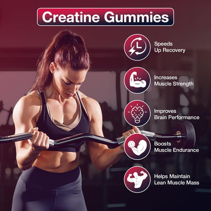 Creatine Gummies for Men & Women, Creatine Monohydrate Gummies 5g, Build Muscle, Strength, Recovery, Cognitive Health & Memory, Pre Workout Supplement, 120 Count Raspberry Chewable Gummy - Maple Wellness Supplements