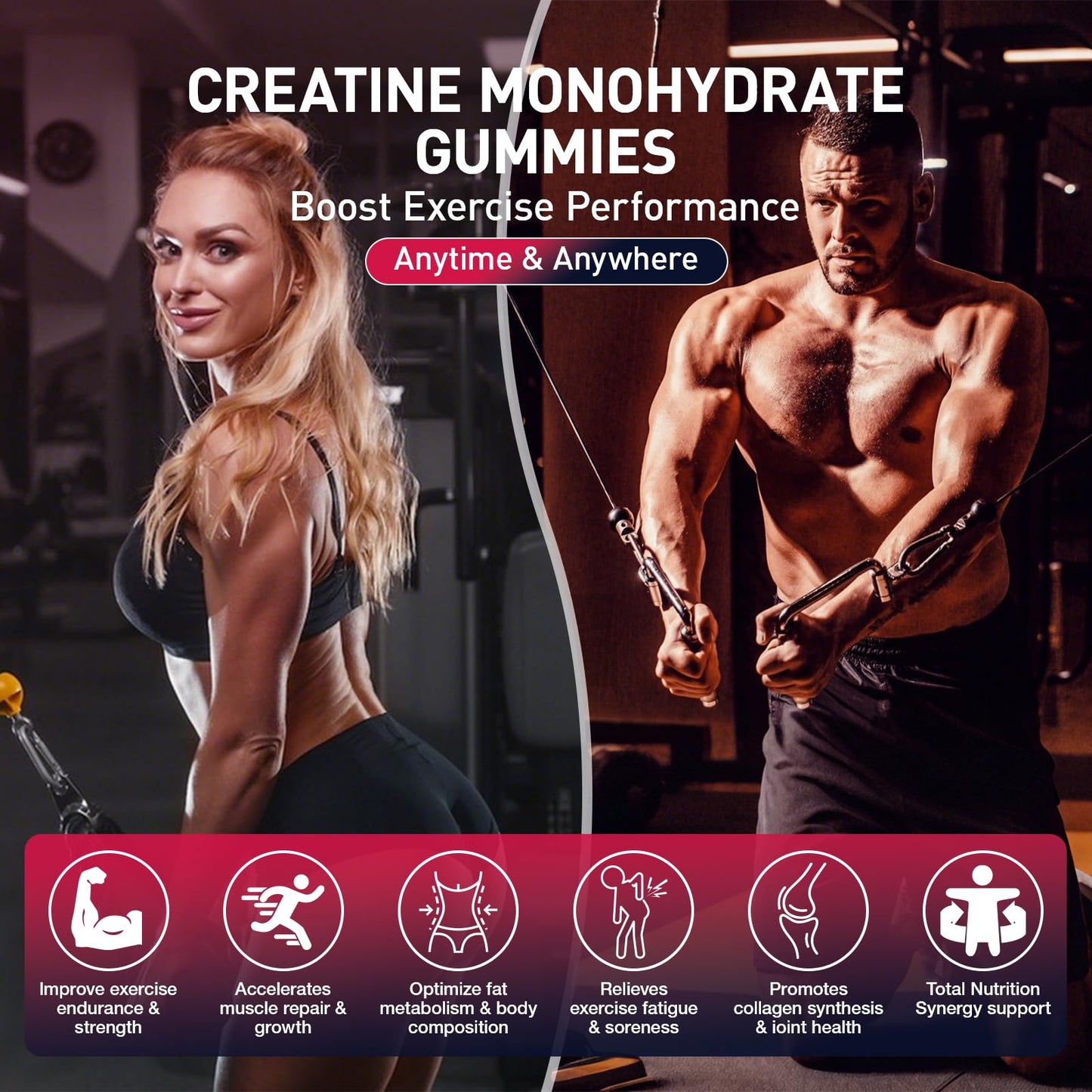 Creatine Gummies for Men & Women, Creatine Monohydrate Gummies 5g, Build Muscle, Strength, Recovery, Cognitive Health & Memory, Pre Workout Supplement, 120 Count Raspberry Chewable Gummy - Maple Wellness Supplements