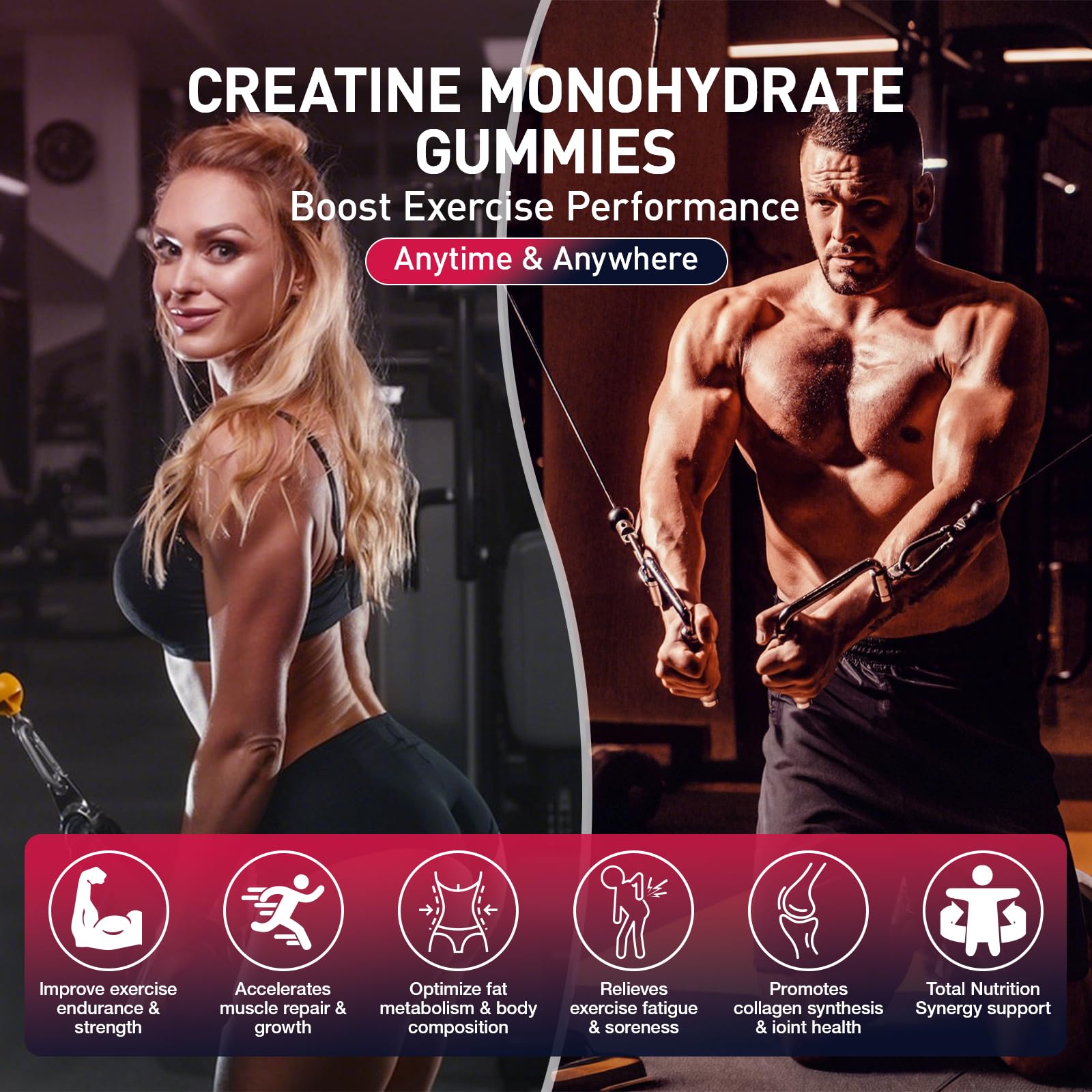 Creatine Gummies for Men & Women, Creatine Monohydrate Gummies 5g, Build Muscle, Strength, Recovery, Cognitive Health & Memory, Pre Workout Supplement, 120 Count Raspberry Chewable Gummy - Maple Wellness Supplements