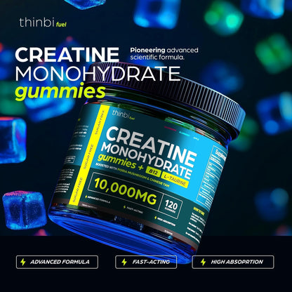 Creatine Gummies Monohydrate Complex 10,000mg for Men & Women -120 Gummies Advanced Formula W/L-Taurine + Vitamin B12 for Muscle Strength, Muscle Builder, Energy Boost, Pre-Workout Supplement -Thinbi - Maple Wellness Supplements