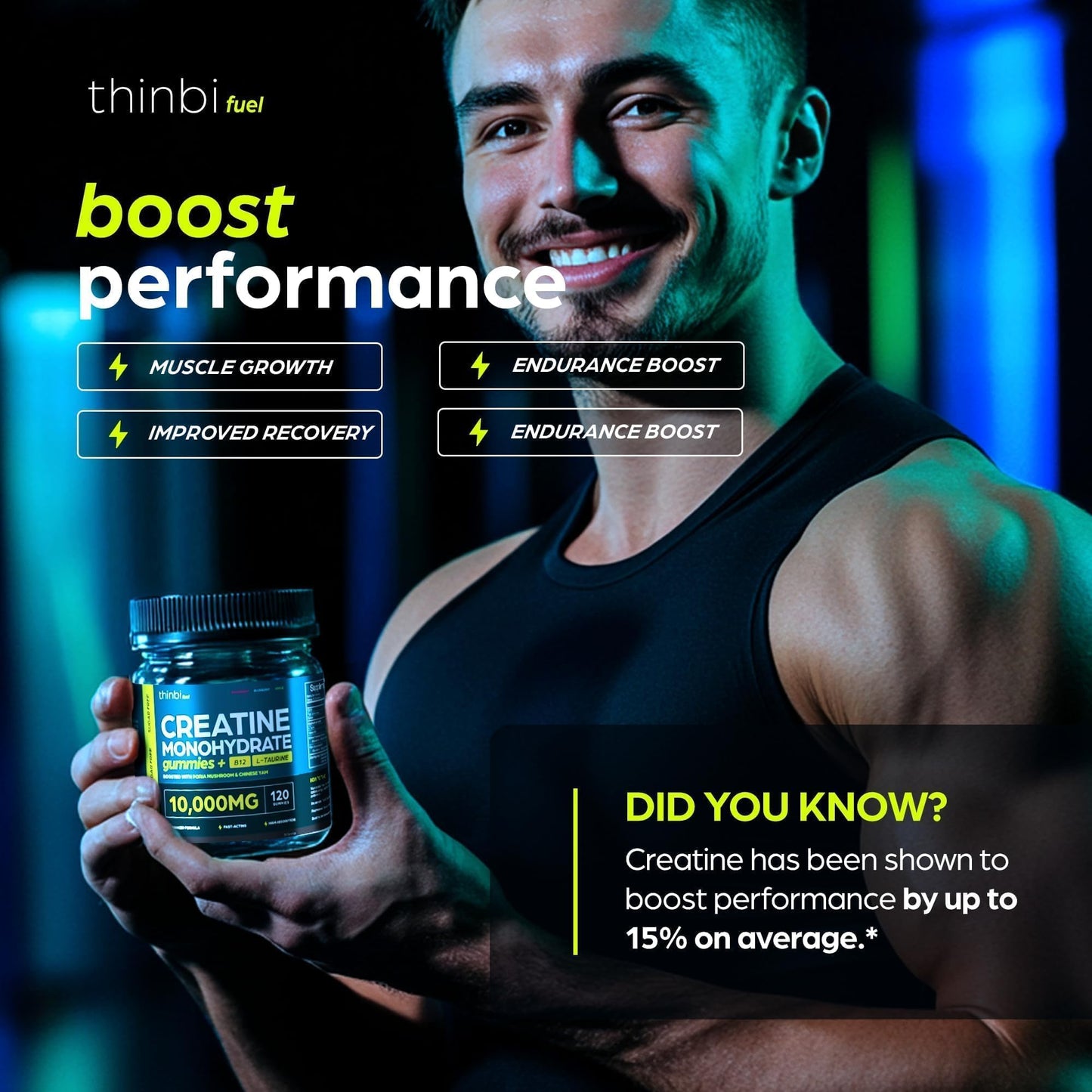 Creatine Gummies Monohydrate Complex 10,000mg for Men & Women -120 Gummies Advanced Formula W/L-Taurine + Vitamin B12 for Muscle Strength, Muscle Builder, Energy Boost, Pre-Workout Supplement -Thinbi - Maple Wellness Supplements