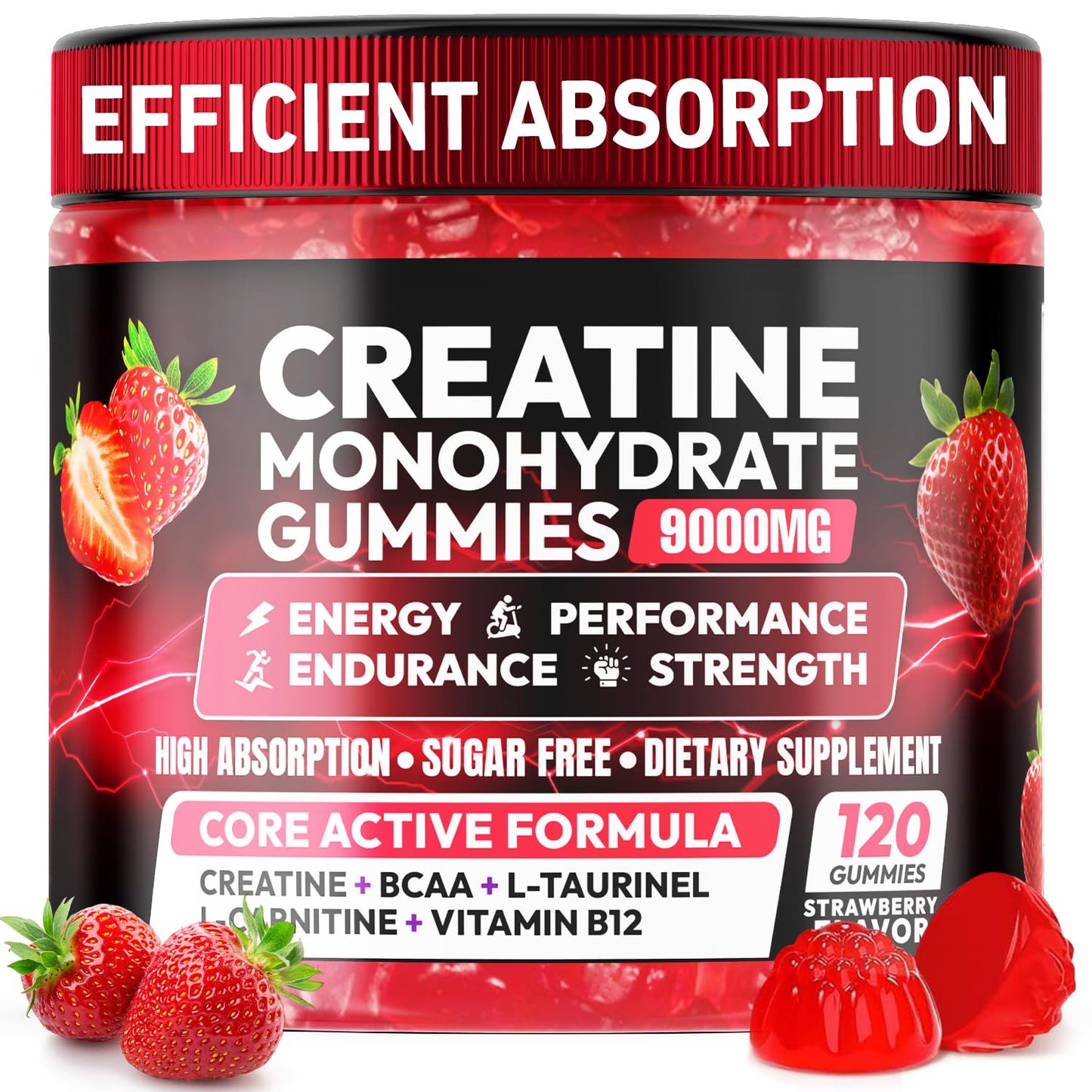 Creatine Gummies Monohydrate Complex 9000MG, Chewable Creatine Monohydrate Gummies for Men & Women with L-Taurine, BCAA 2:1, B12/6, Building Muscle - Maple Wellness Supplements