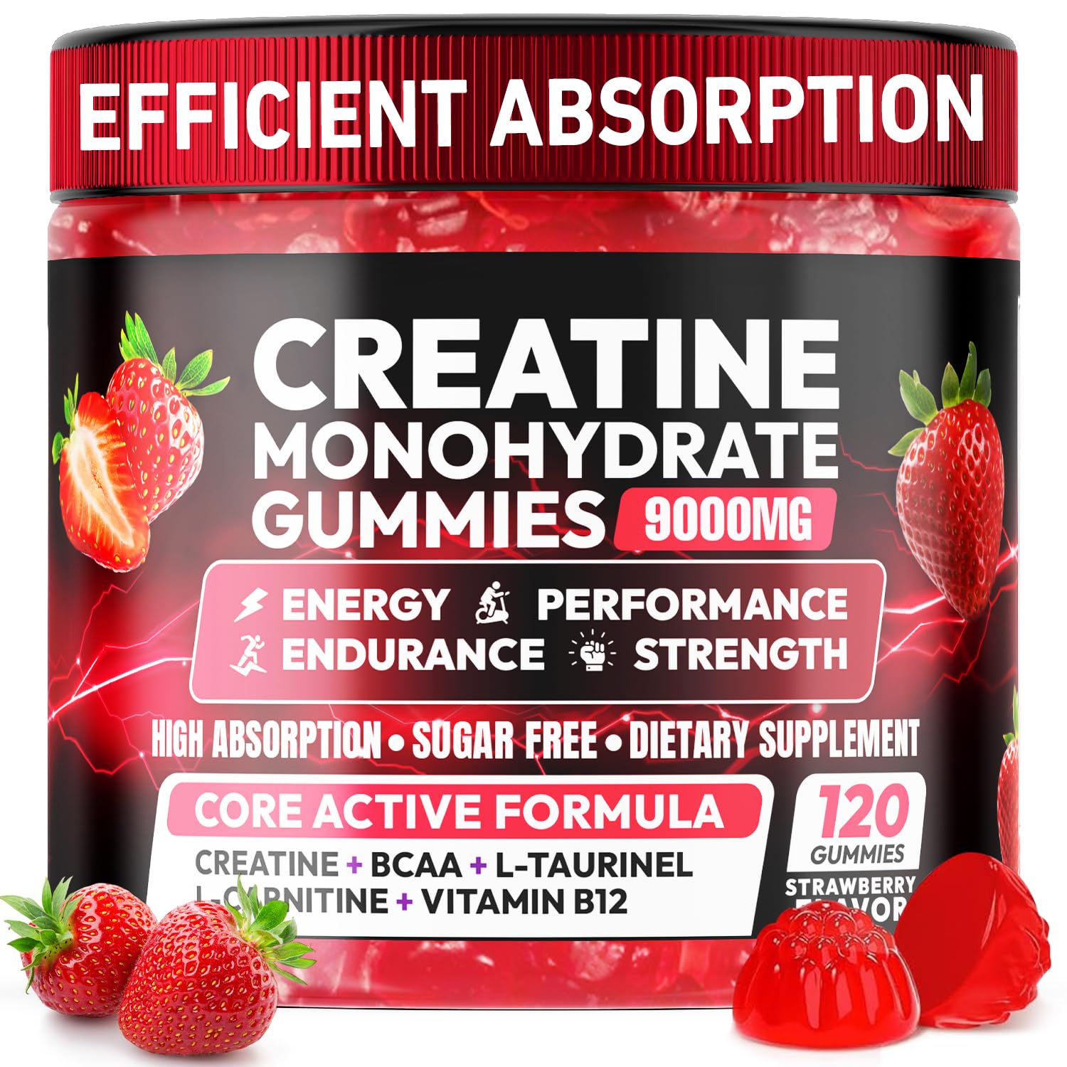 Creatine Gummies Monohydrate Complex 9000MG, Chewable Creatine Monohydrate Gummies for Men & Women with L-Taurine, BCAA 2:1, B12/6, Building Muscle - Maple Wellness Supplements