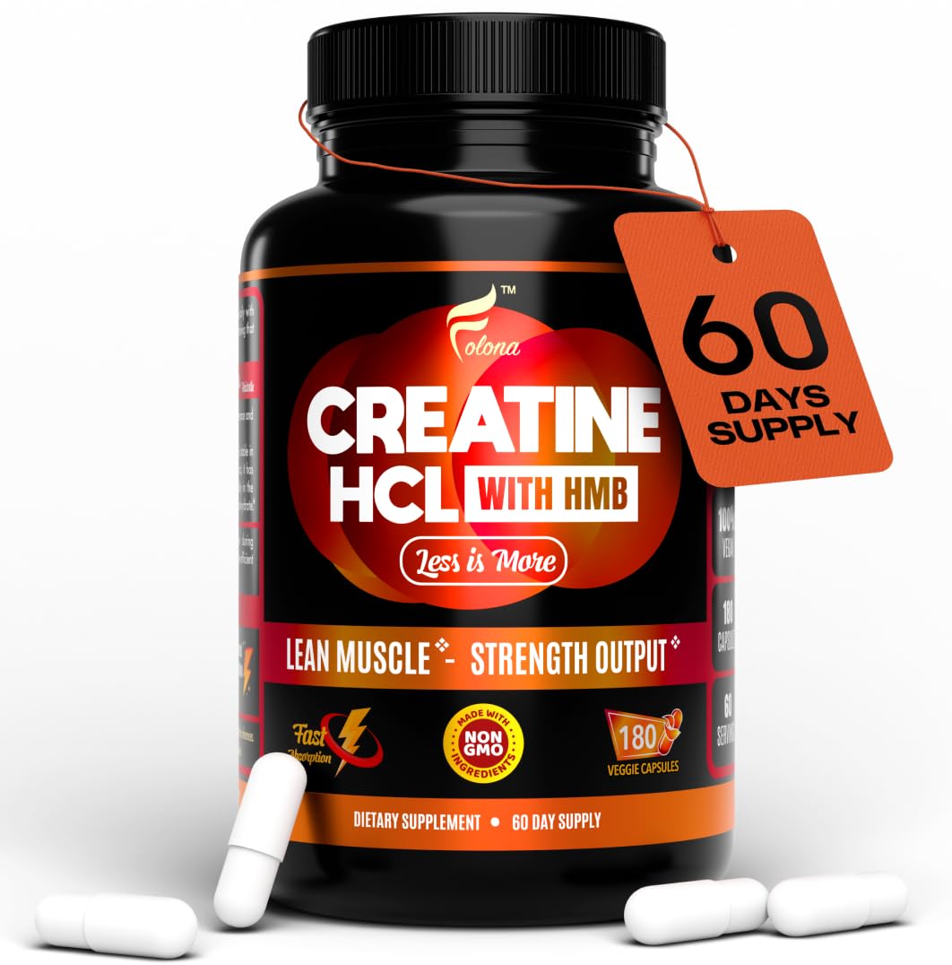 Creatine HCL Capsules with HMB - Workout Supplement for Men & Women, Muscle Builder, Endurance, Strength, Superior to Monohydrate: Instantized for Max Absorption, No Load - Maple Wellness Supplements