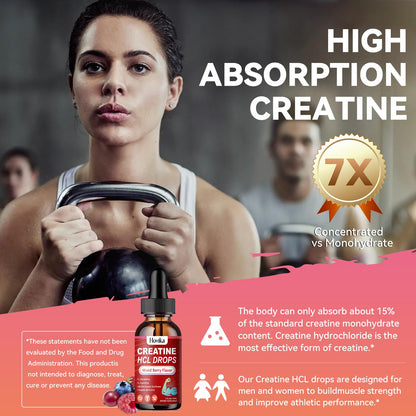 Creatine HCL Liquid Drops for Men & Women, Creatine Hydrochloride with L-Carnitine, L-Glutamine, BCAA, Vitamin B12 & B6 for Muscle Growth & Recovery-Vegan, Mixed Berry Flavor Flavor, 2 Fl Oz - Maple Wellness Supplements