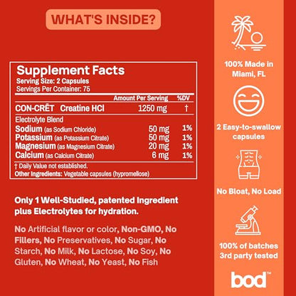 Creatine HCL Pills - Muscle Growth, Endurance, No Bloat, No Load, Not Flavored - Maple Wellness Supplements
