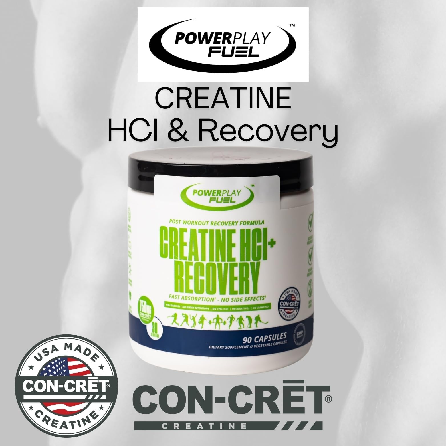 CREATINE HCl + Recovery Capsules for Men and Women, Muscle & Brain Health, Cognitive Function, Immune Support - 90 Vegetable Capsules - Maple Wellness Supplements