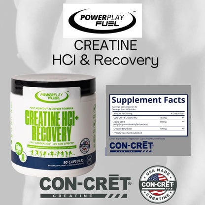 CREATINE HCl + Recovery Capsules for Men and Women, Muscle & Brain Health, Cognitive Function, Immune Support - 90 Vegetable Capsules - Maple Wellness Supplements