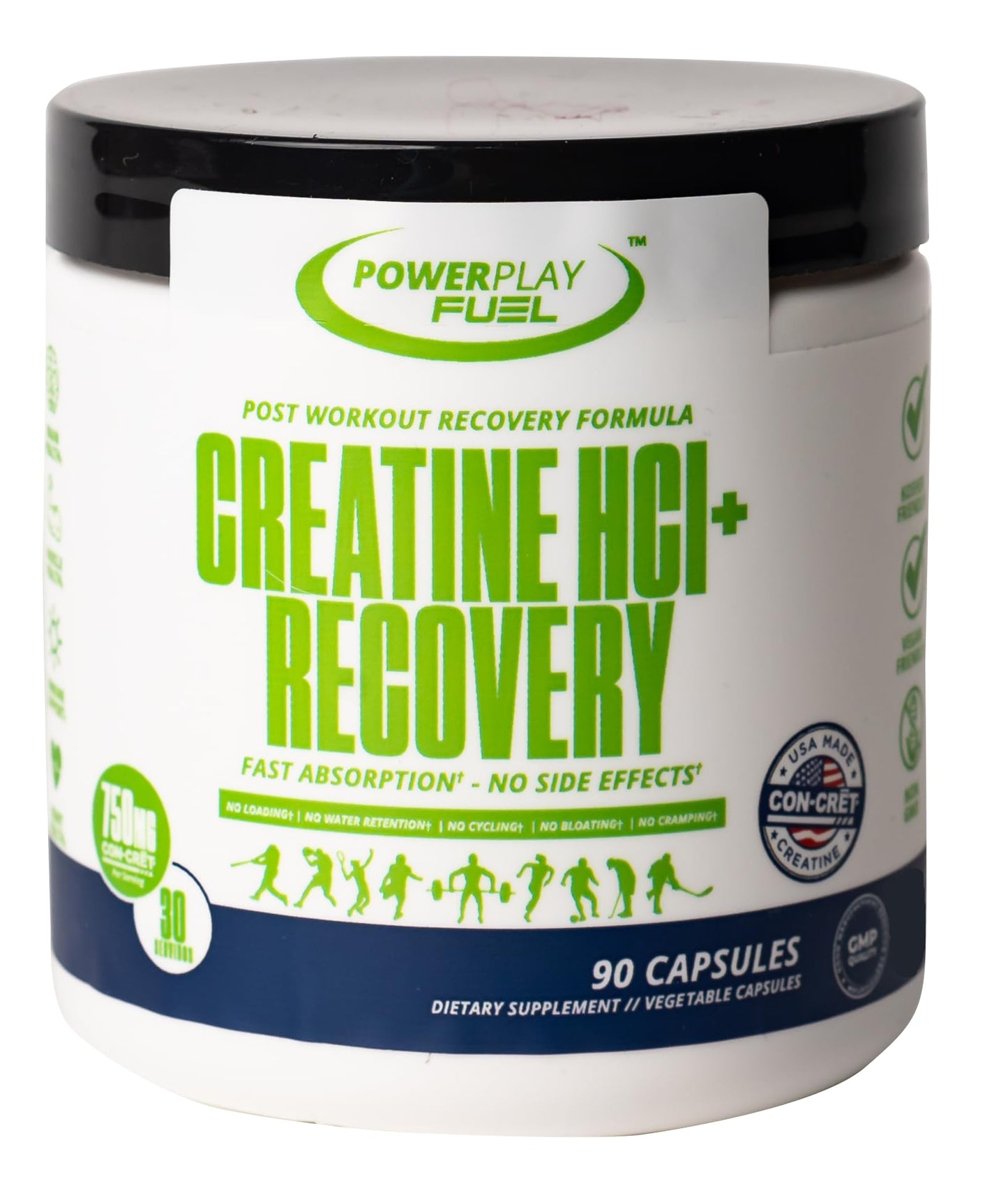 CREATINE HCl + Recovery Capsules for Men and Women, Muscle & Brain Health, Cognitive Function, Immune Support - 90 Vegetable Capsules - Maple Wellness Supplements