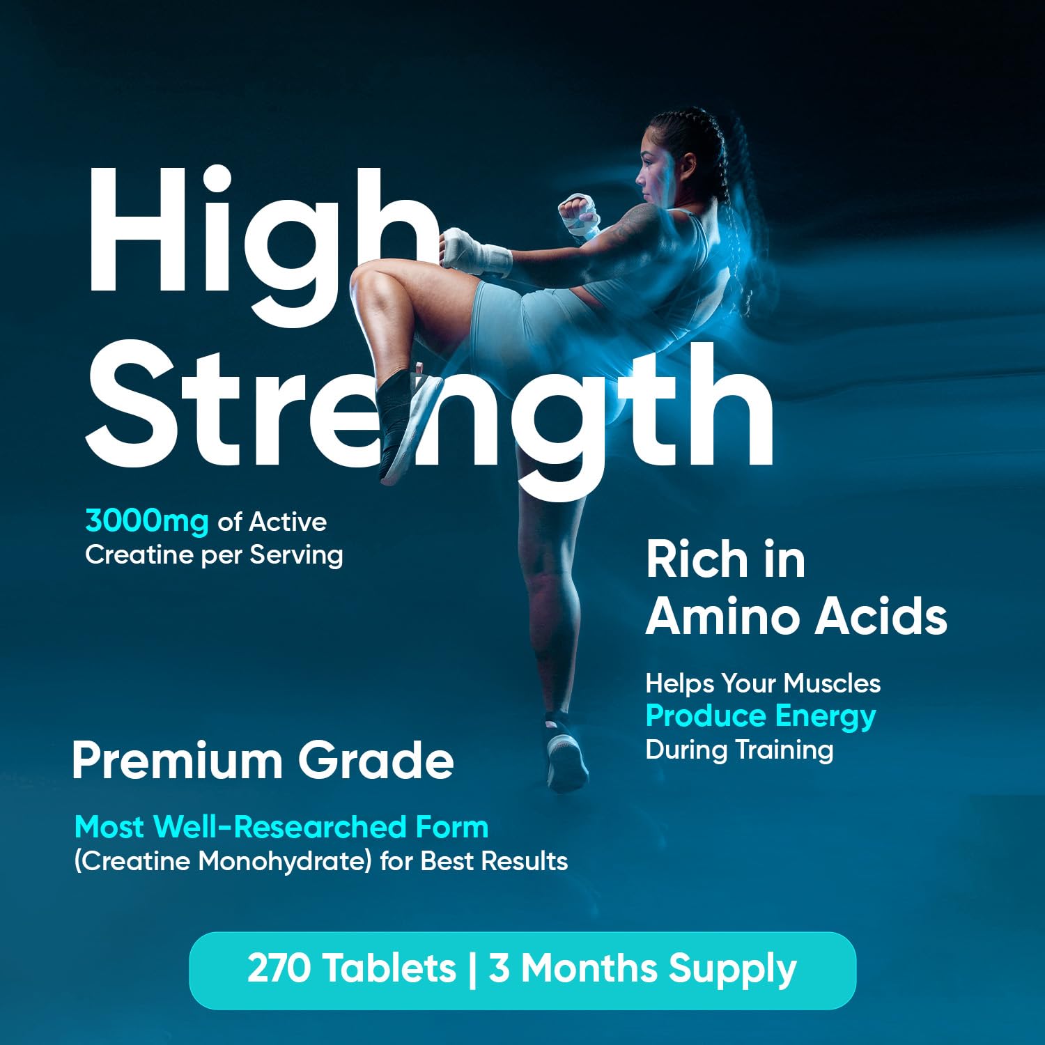 Creatine Monohydrate 3000mg - 270 Tablets - Gym Energy Supplement for Men & Women - Maple Wellness Supplements