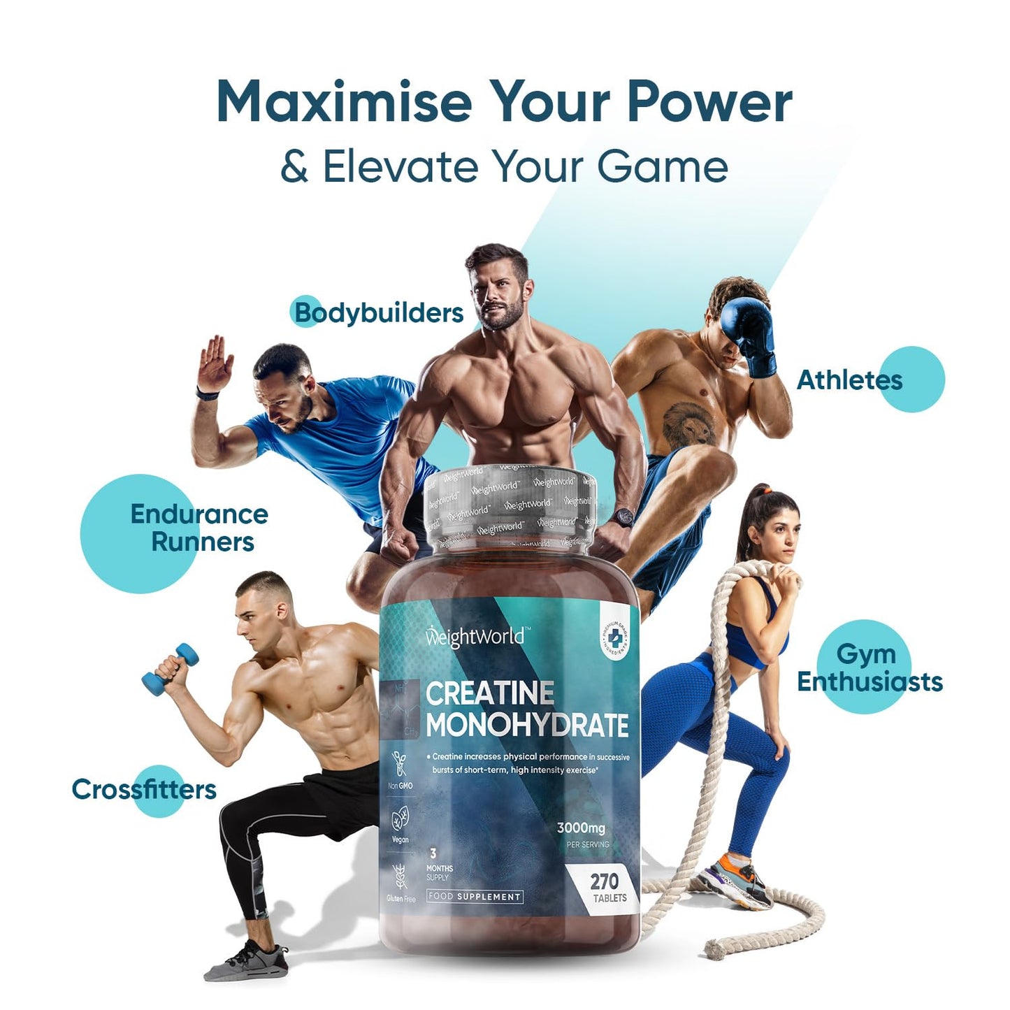 Creatine Monohydrate 3000mg - 270 Tablets - Gym Energy Supplement for Men & Women - Maple Wellness Supplements