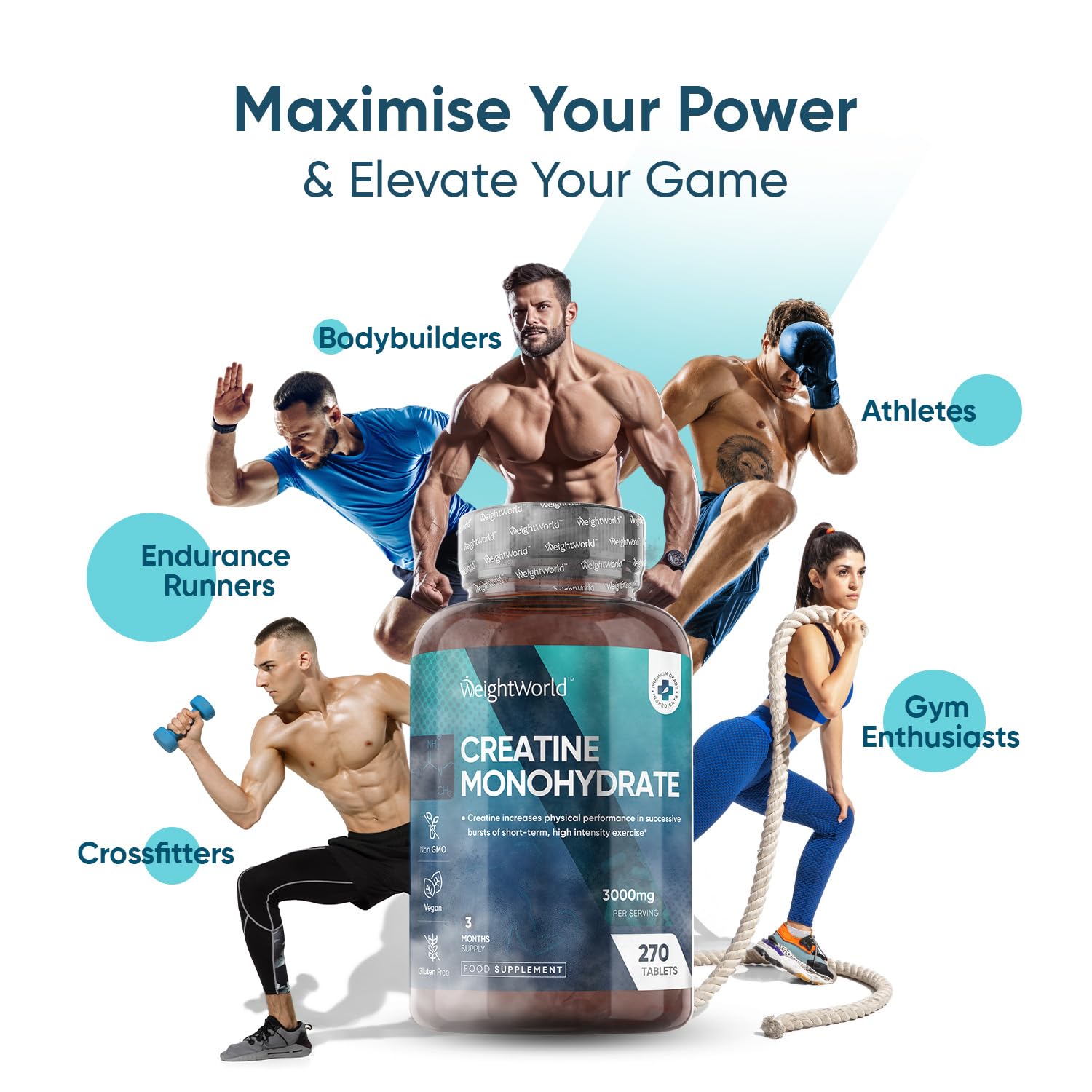 Creatine Monohydrate 3000mg - 270 Tablets - Gym Energy Supplement for Men & Women - Maple Wellness Supplements