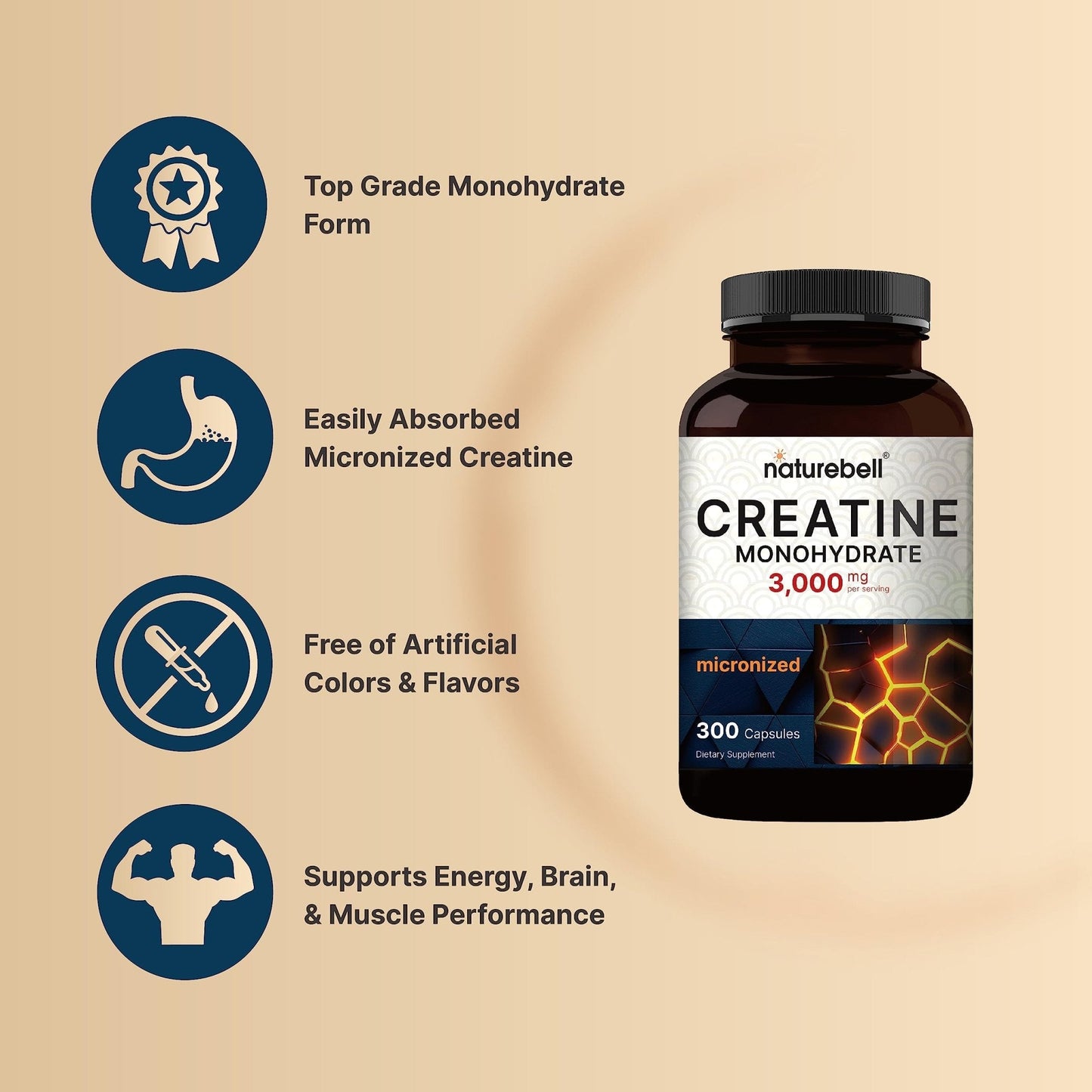 Creatine Monohydrate 3,000mg Per Serving, 300 Capsules – Micronized – Unflavored - Maple Wellness Supplements
