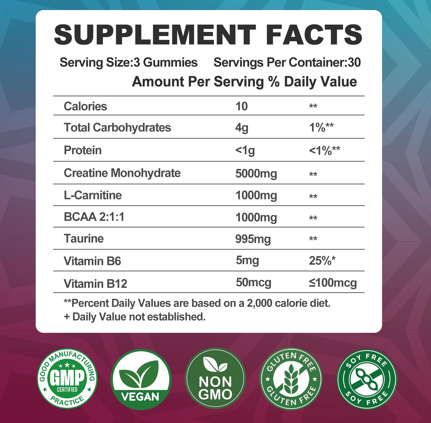 Creatine Monohydrate 8000mg Gummies with BCAA, L-Carnitine, Taurine & Vitamin B12 - Pre Workout Supplement for Muscle Growth, Strength & Energy, Multi-Flavor Chewable Gummies, - Maple Wellness Supplements