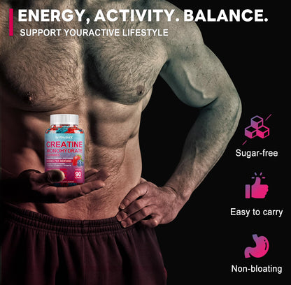 Creatine Monohydrate 8000mg Gummies with BCAA, L-Carnitine, Taurine & Vitamin B12 - Pre Workout Supplement for Muscle Growth, Strength & Energy, Multi-Flavor Chewable Gummies, - Maple Wellness Supplements