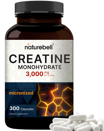 Creatine Monohydrate Capsules 3,000mg Per Serving, 300 Count | Micronized, Unflavored Creatine Pills | Pre-Workout & Muscle Strength Support | Easy to Swallow, Filler-Free | 50 Servings - Maple Wellness Supplements