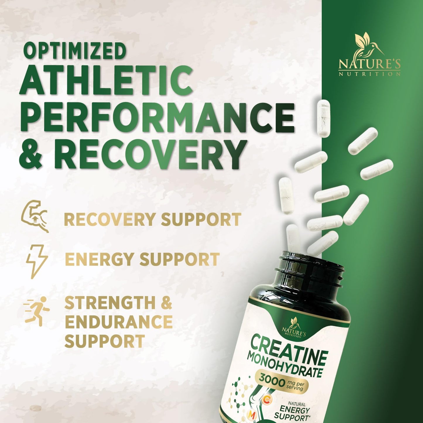 Creatine Monohydrate Capsules 3000mg Per Serving – Micronized Creatine Powder - Supports Lean Muscle, Strength, Energy, & Endurance - Nature's Supplement, Non-GMO, Bottled in USA - 120 Capsules - Maple Wellness Supplements