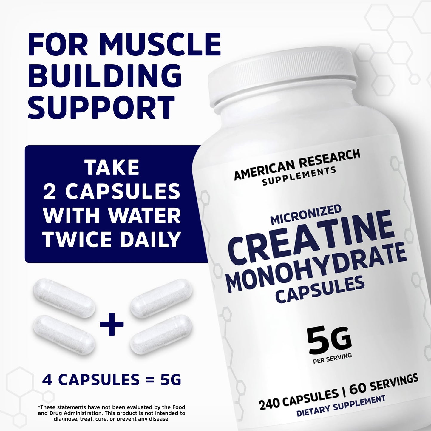 Creatine Monohydrate Capsules 5G | 60 Servings | Vegan | 4 Caps per Serving | Micronized Creatine Pills 5000mg | 240 Capsules | Creatine Pills For Men & Women - Maple Wellness Supplements