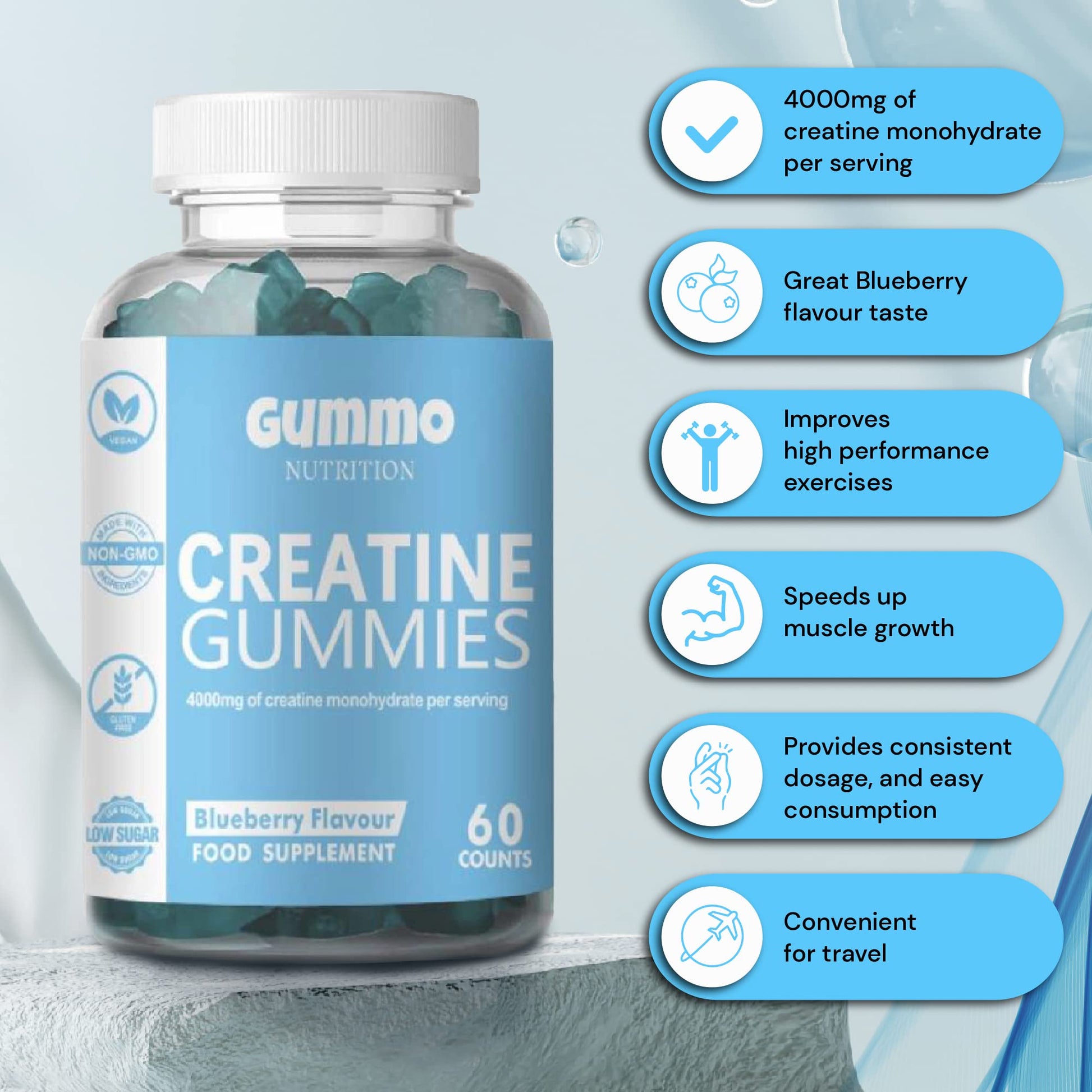 Creatine Monohydrate Gummies 4000mg for Men & Women - 60 Chewable Creatine - Maple Wellness Supplements