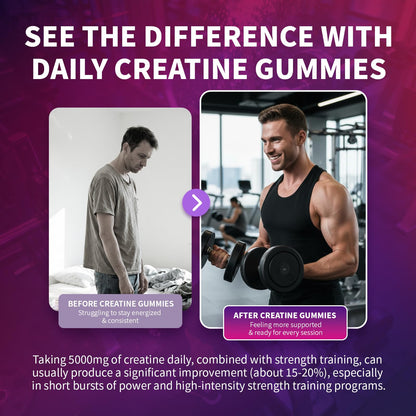 Creatine Monohydrate Gummies 5000mg for Men & Women, Organic Pure Creatine Gummies | Sugar Free,Vegan, Non-GMO,Raspberry Flavor, 120 Count - Maple Wellness Supplements