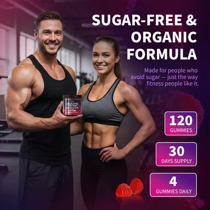 Creatine Monohydrate Gummies 5000mg for Men & Women, Organic Pure Creatine Gummies | Sugar Free,Vegan, Non-GMO,Raspberry Flavor, 120 Count - Maple Wellness Supplements