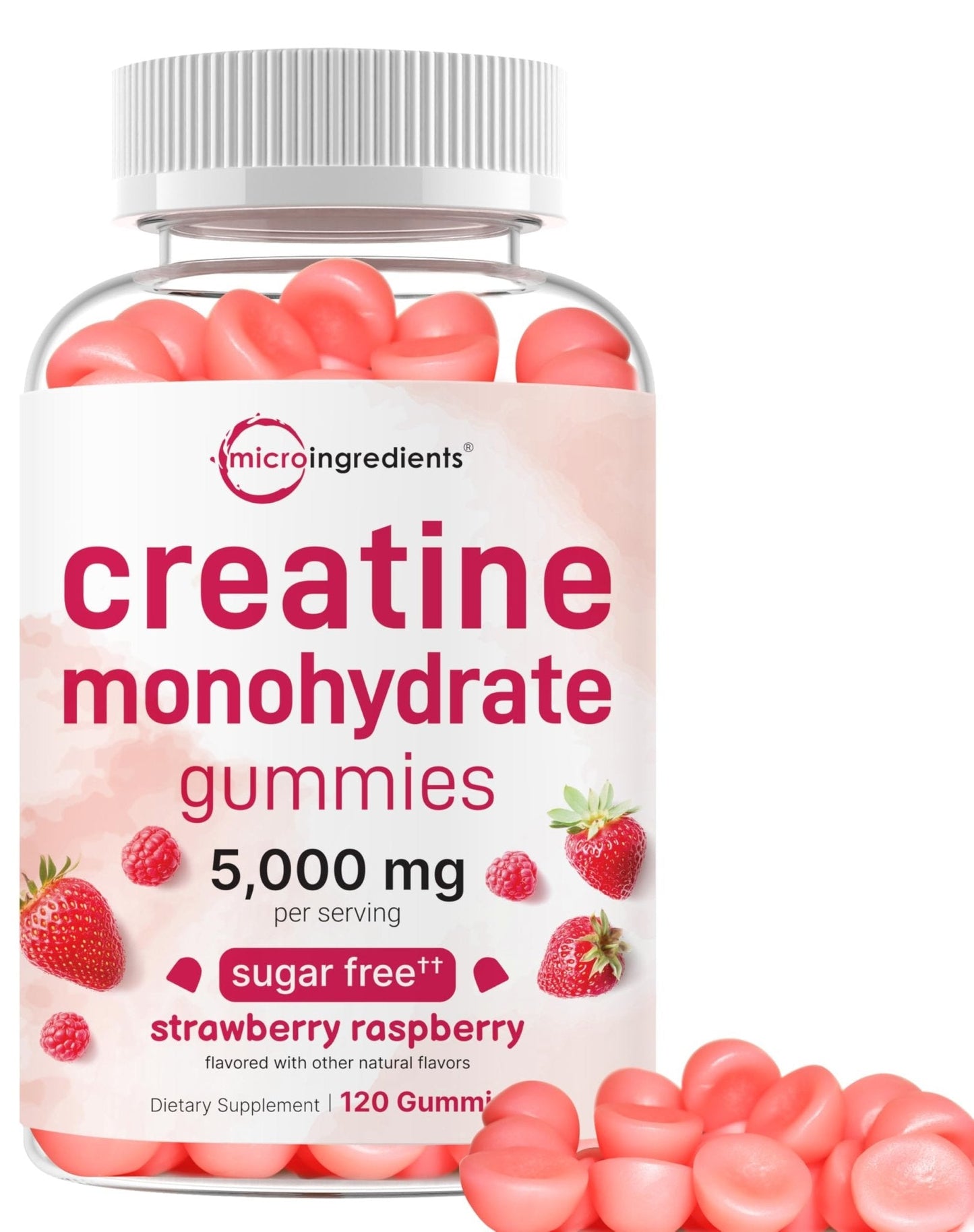 Creatine Monohydrate Gummies 5,000mg Per Serving, 120 Count | Sugar Free Strawberry Raspberry Flavored | Creatine for Women & Men | Pre Workout + Muscle Strength & Recovery Support | Non-GMO - Maple Wellness Supplements