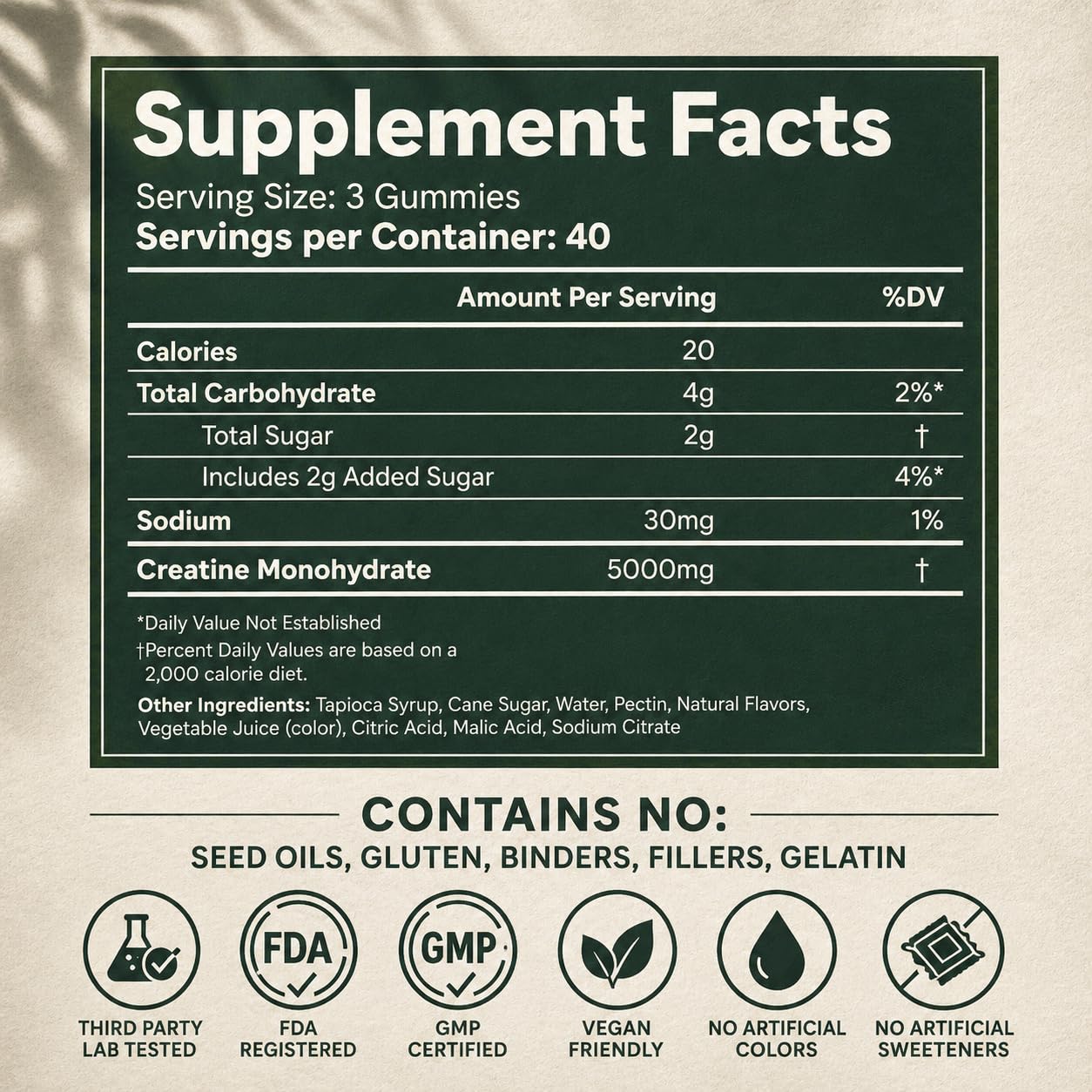 Creatine Monohydrate Gummies 5g - Only 2g Sugar, Made in USA - Sour Watermelon Flavor - Vegan & 3rd Party Tested - Pre & Post Workout Supplement for Women and Men (120 Count, 40 Servings) - Maple Wellness Supplements