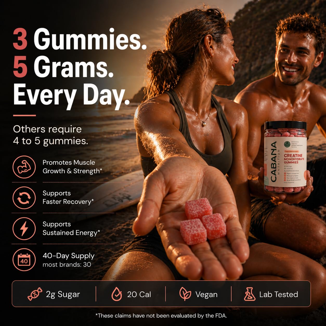 Creatine Monohydrate Gummies 5g - Only 2g Sugar, Made in USA - Sour Watermelon Flavor - Vegan & 3rd Party Tested - Pre & Post Workout Supplement for Women and Men (120 Count, 40 Servings) - Maple Wellness Supplements