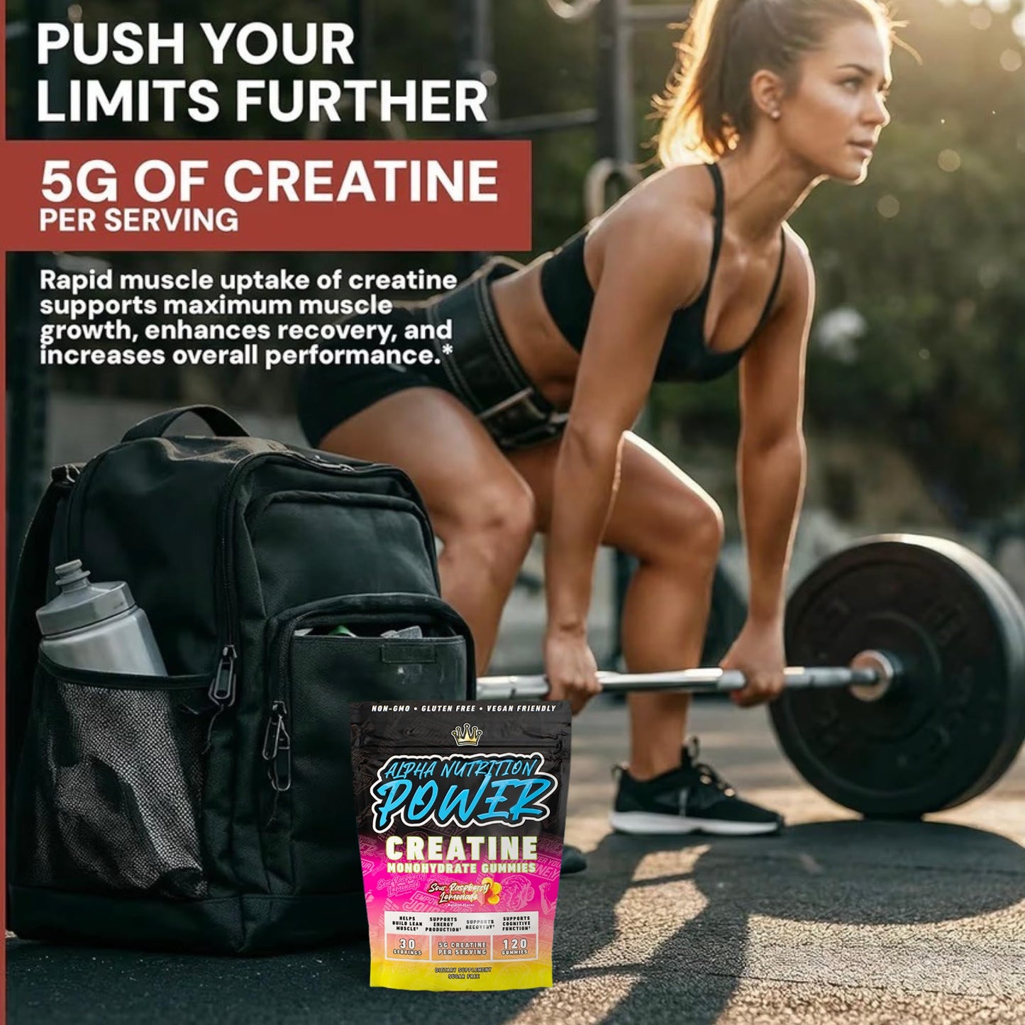 Creatine Monohydrate Gummies 5g - Raspberry Lemonade Flavored Creatine for Women and Men - Supplement for Muscle Gain, Strength, Energy, Cognitive Health, Pre and Post Workout, Recovery, (120 Gummies) - Maple Wellness Supplements