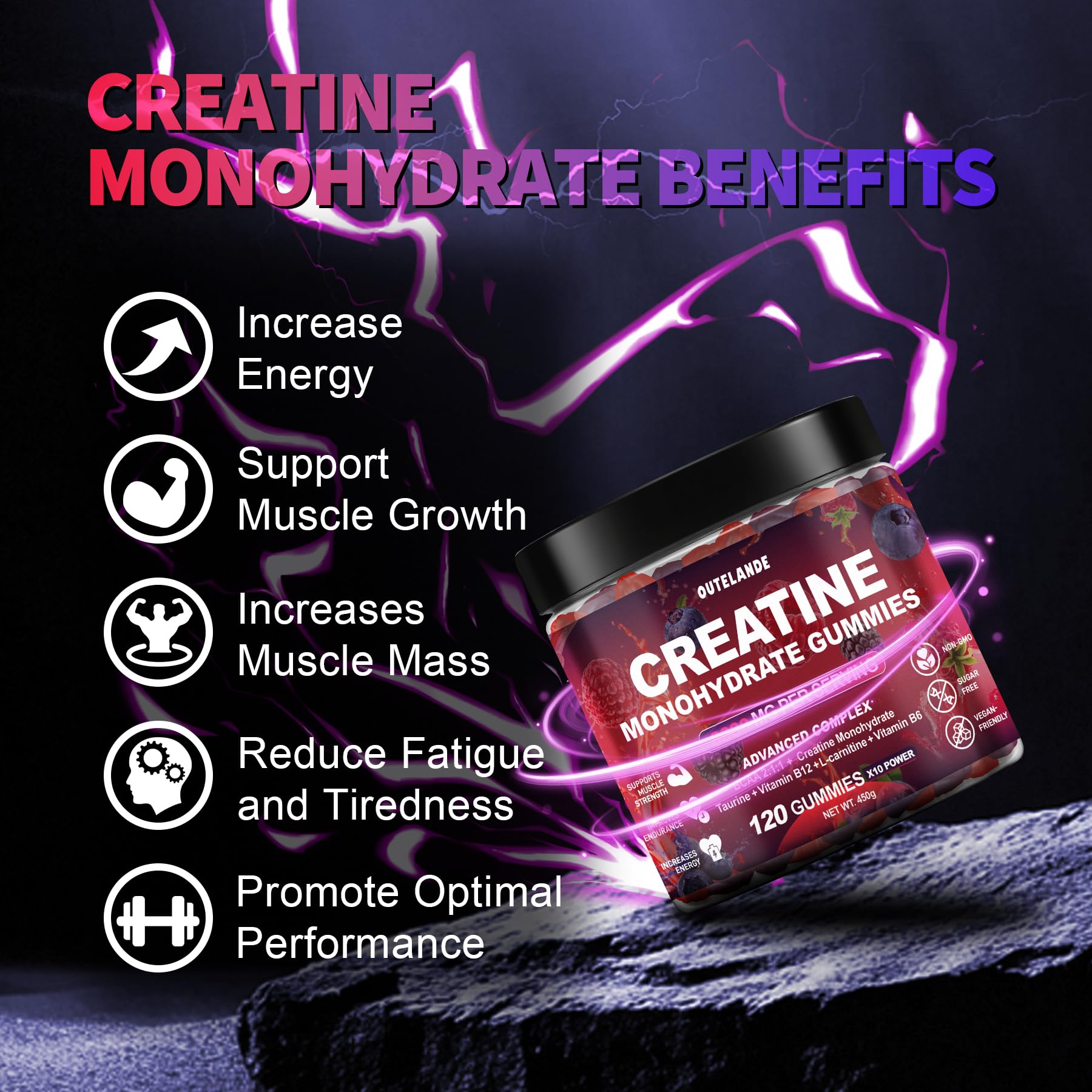 Creatine Monohydrate Gummies 8000 mg for Men & Women, Creatine Supplement for Enhanced Muscle Growth, Energy Boost - with L-Taurine, Sugar Free, Vegan - Maple Wellness Supplements