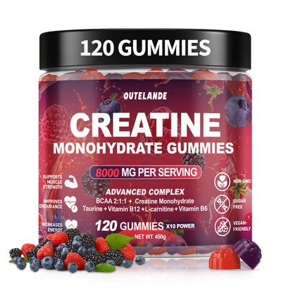 Creatine Monohydrate Gummies 8000 mg for Men & Women, Creatine Supplement for Enhanced Muscle Growth, Energy Boost - with L-Taurine, Sugar Free, Vegan - Maple Wellness Supplements