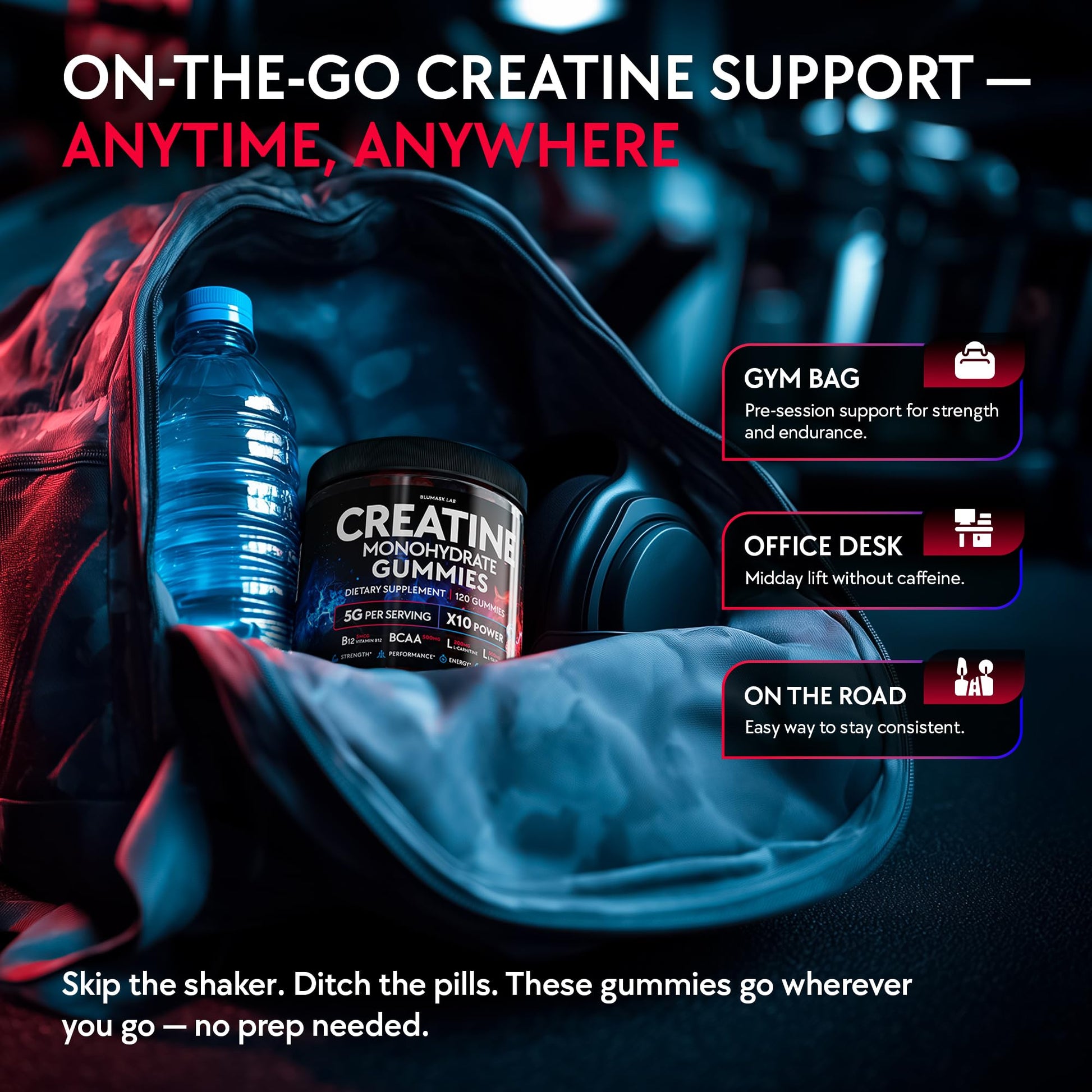 Creatine Monohydrate Gummies Complex 5000 MG for Men & Women, Preworkout Gummy with BCAA, L-Carnitine, Taurine & Vitamin B12 for Muscle Growth, - Maple Wellness Supplements