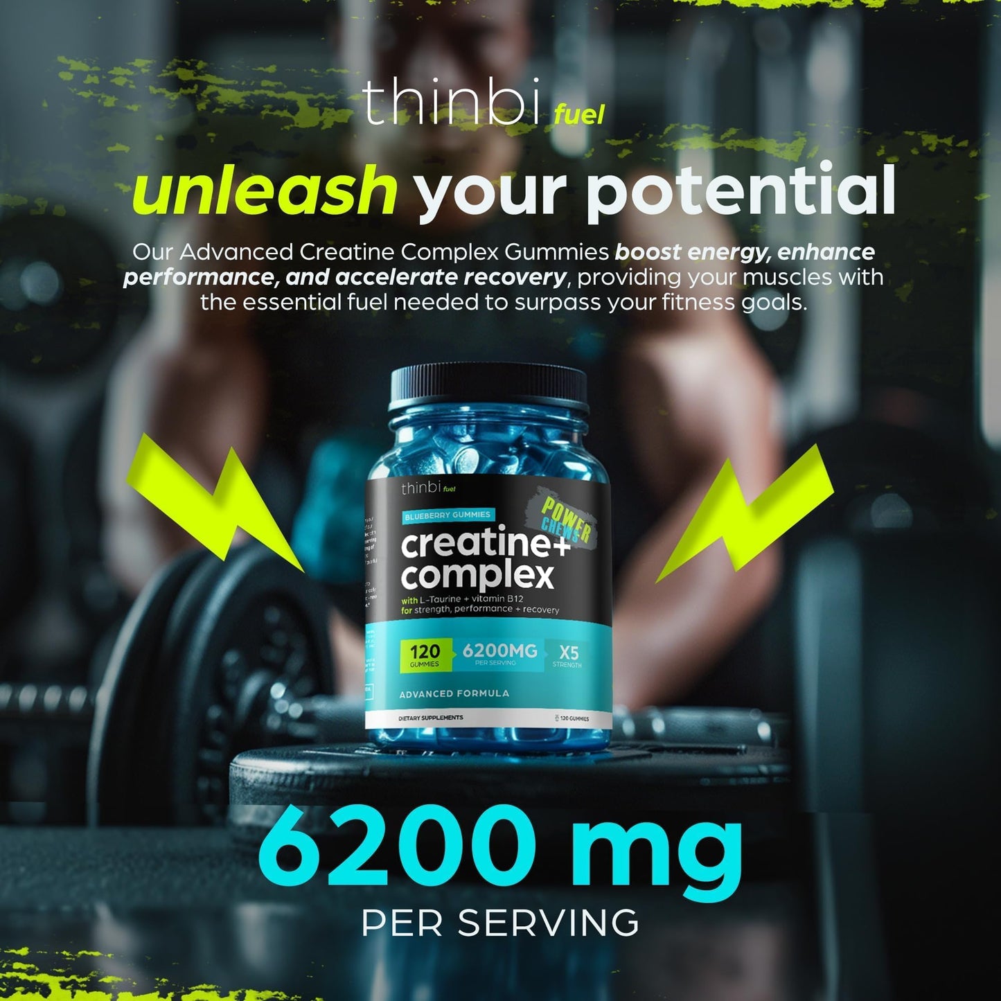 Creatine Monohydrate Gummies Complex 6200mg for Men & Women - 120 Gummies Advanced Formula W/L-Taurine + Vitamin B12 for Muscle Strength, Muscle Builder, Energy Boost - Maple Wellness Supplements