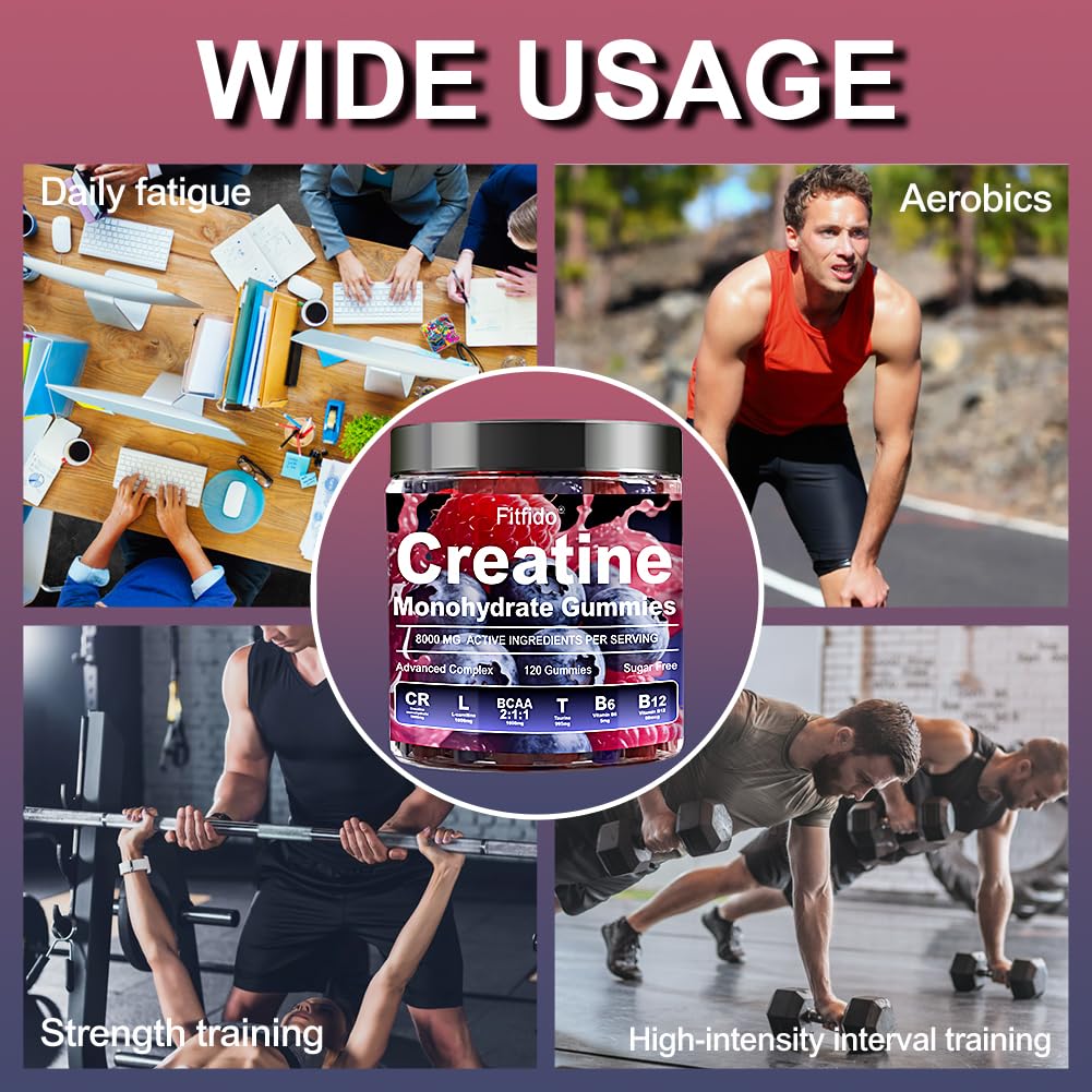 Creatine Monohydrate Gummies Complex 8000mg for Men and Women, Containing L-carnitine & Taurine, Build Muscle, Boost Energy, Faster Recovery, Sugar Free & Vegan - Maple Wellness Supplements
