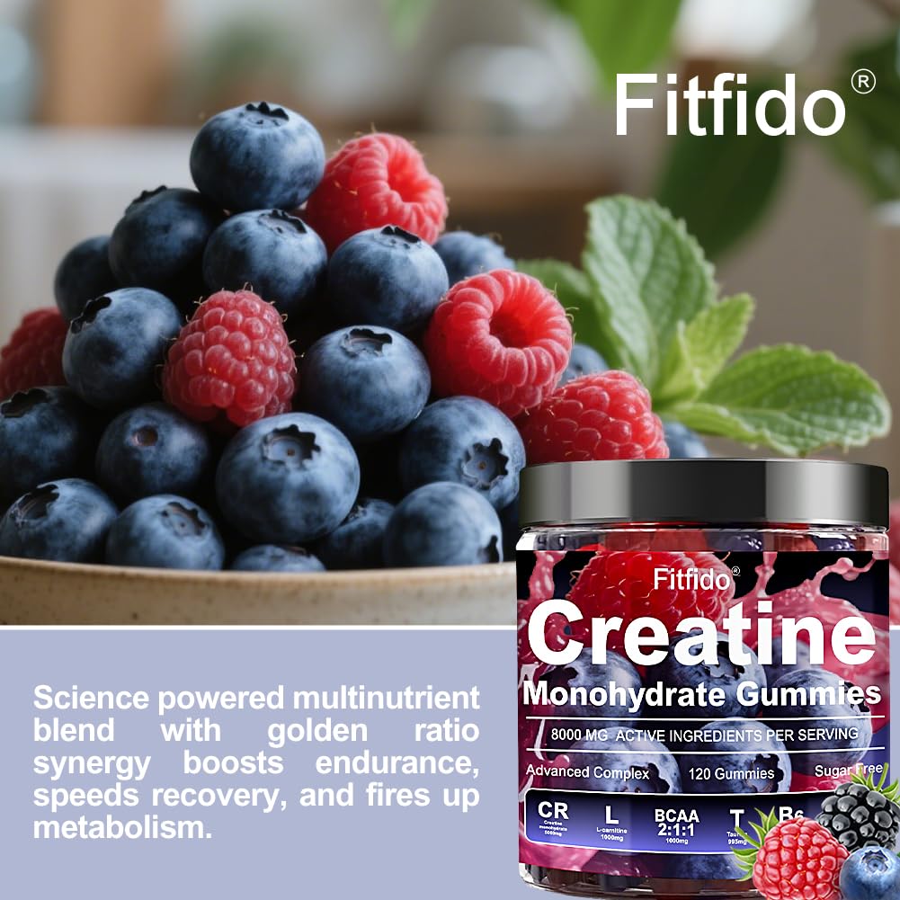 Creatine Monohydrate Gummies Complex 8000mg for Men and Women, Containing L-carnitine & Taurine, Build Muscle, Boost Energy, Faster Recovery, Sugar Free & Vegan - Maple Wellness Supplements